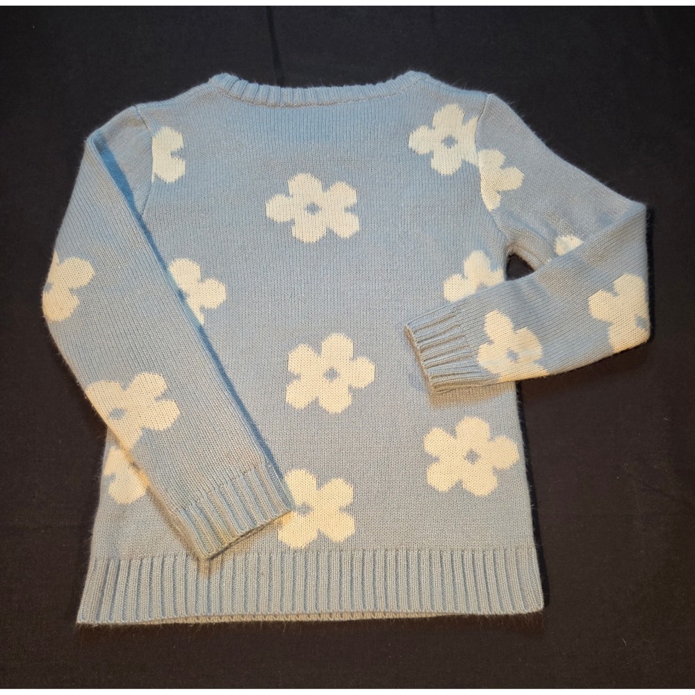Kids Light Blue Floral Daisy Knit Sweater Crewneck Long Sleeve Size 10/12 - Picture 5 of 6